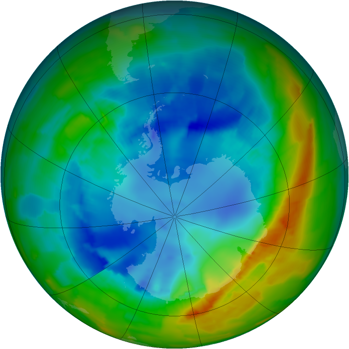 Antarctic ozone map for 18 August 2012